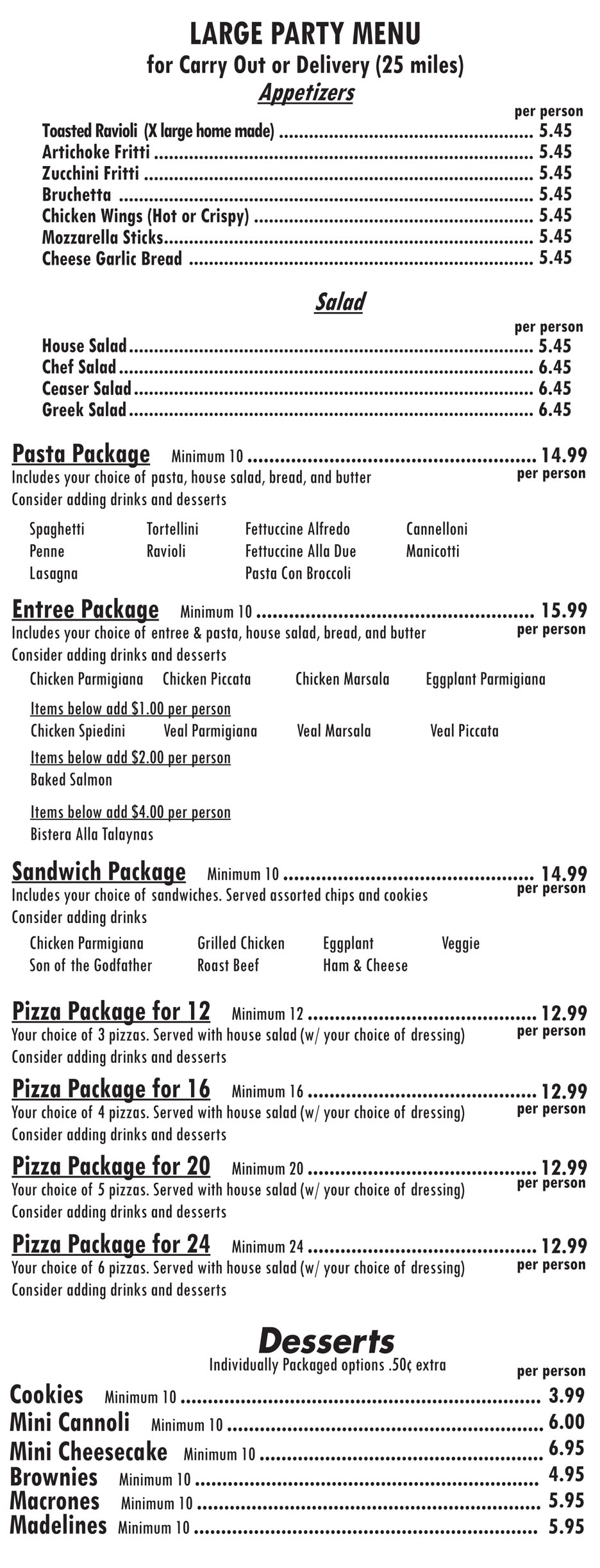 Talayna's Italian Restaurant Carryout Menu 4